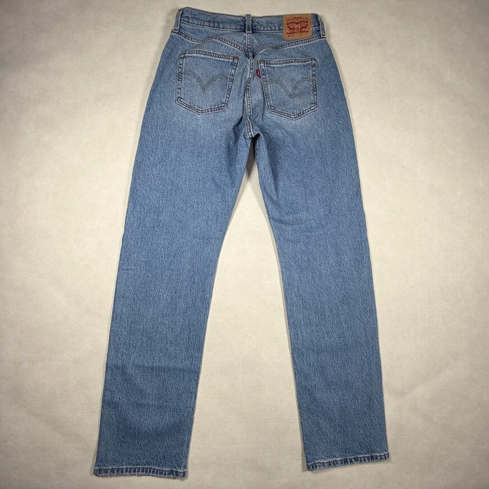 Levis 501 Curve Jeans Womens W28 L32 Medium Wash Blue High Rise Straight Leg - Picture 8 of 11